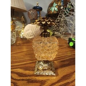 Vintage Japan Gold Pedestal Pink Glass Perfume Bottle Atomizer Art Nouveau Rare